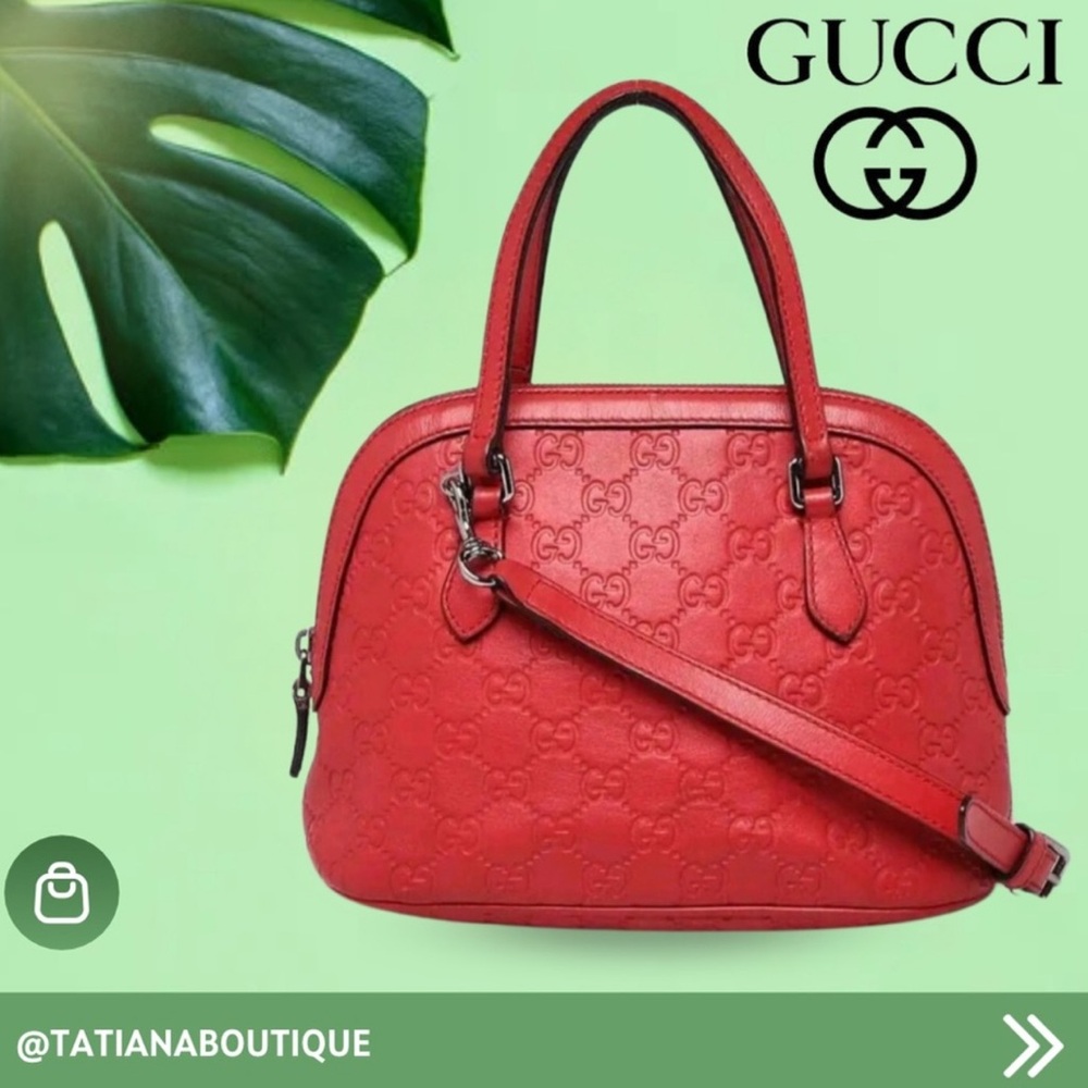 RARE Authentic GUCCI Red/Poppy Mini Dome Bag Cross Body Hand Bag Purse 🪸 🍑